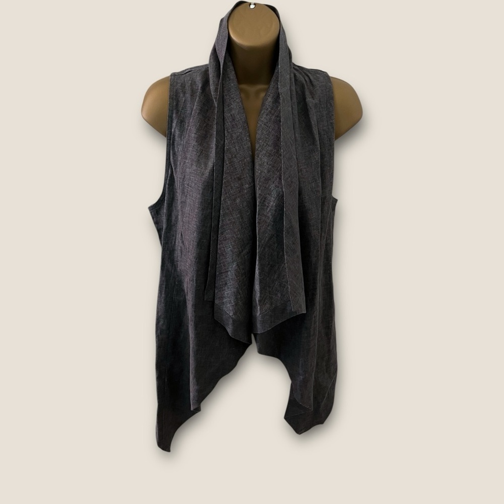 MM Couture by Miss Me Linen Blend Waterfall High Neck Vest Gray Combo S